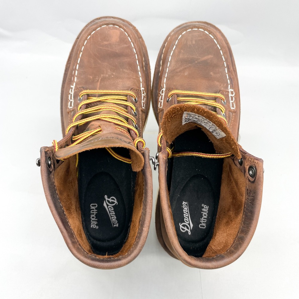 Danner Brown Leather Moc Toe Work Boot with White Sole - Picture 6 of 12